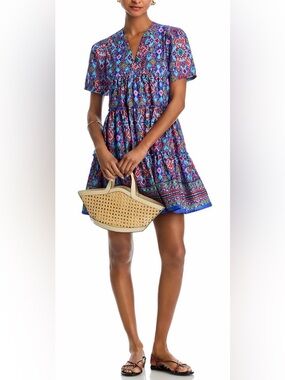 Aqua Mosaic Tile Puff Sleeve Dress